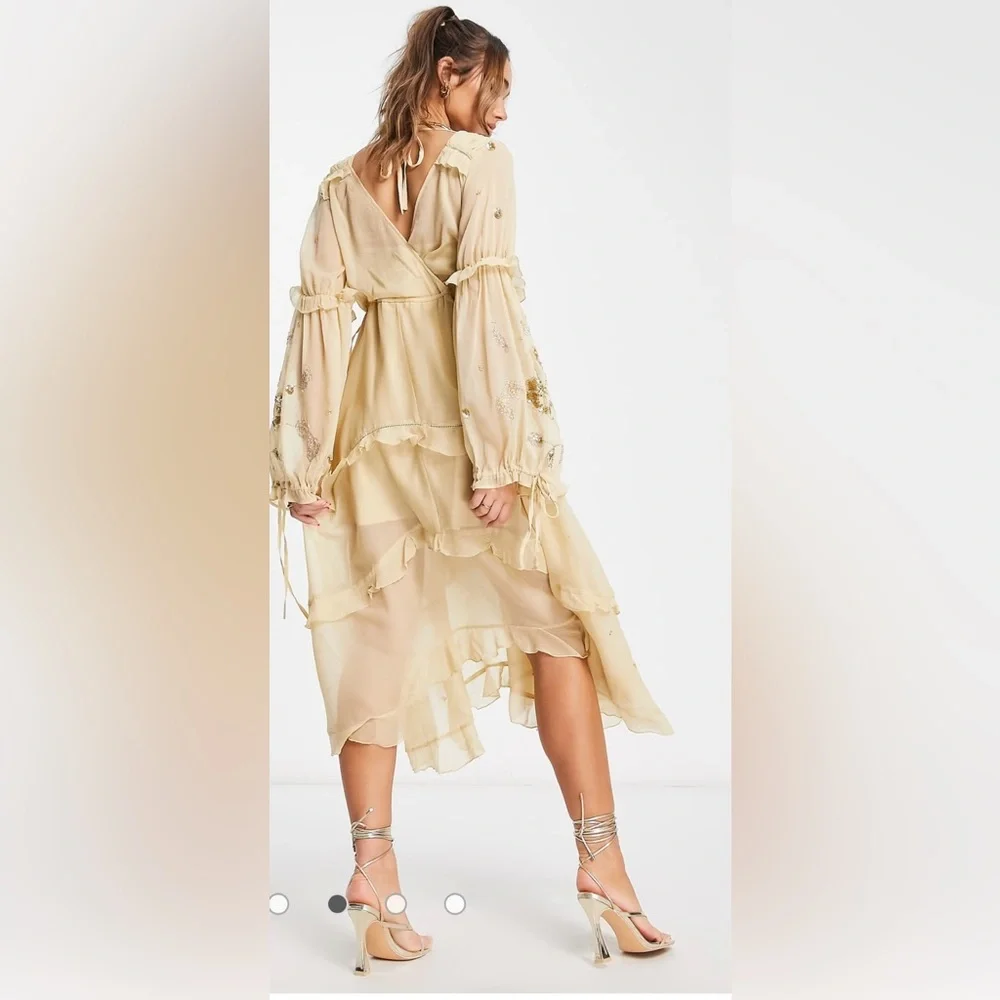 NWT ASOS DESIGN a-line midi dress with cluster embellishment in gold - Picture 2 of 6